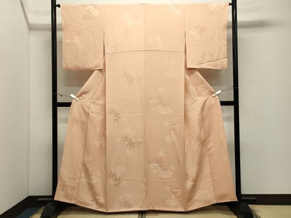 平和屋着物●上質な色無地　楓地紋　淡香色　正絹　逸品　CABK2580gh