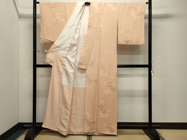 平和屋着物●上質な色無地　楓地紋　淡香色　正絹　逸品　CABK2580gh