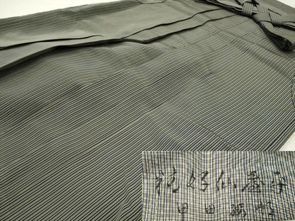 平和屋着物●男性　人間国宝　甲田綏郎　精好仙台平　馬乗り袴　縞　正絹　逸品　CABK2587gh