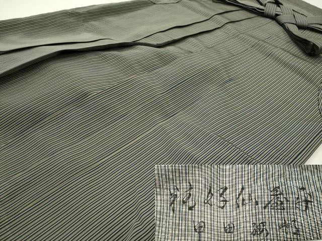 平和屋着物●男性　人間国宝　甲田綏郎　精好仙台平　馬乗り袴　縞　正絹　逸品　CABK2587gh