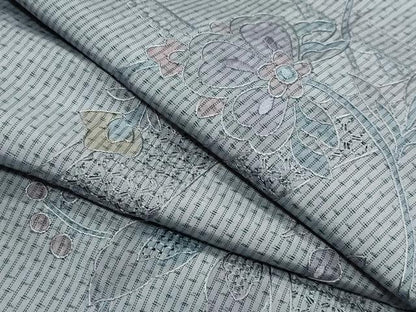 平和屋着物●中国三大刺繍　スワトウ刺繍　総刺繍　本場縞大島紬　更紗花唐草文　正絹　逸品　CABK2591gh