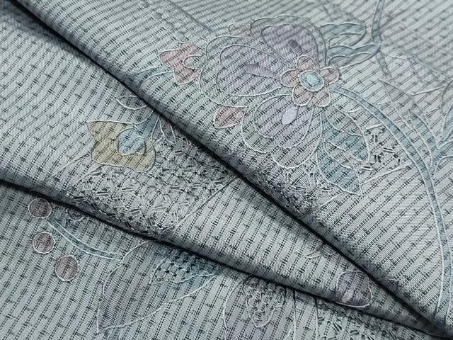 平和屋着物●中国三大刺繍　スワトウ刺繍　総刺繍　本場縞大島紬　更紗花唐草文　正絹　逸品　CABK2591gh