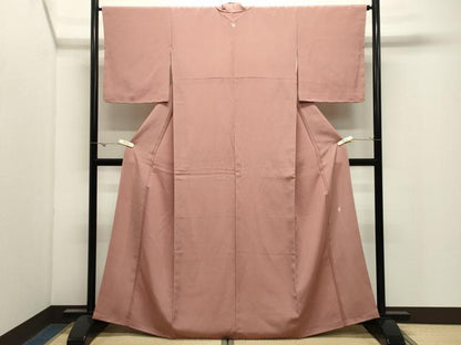 平和屋着物●加賀友禅の巨匠　初代　由水十久監修　色無地　退紅色　鬼しぼ縮緬　正絹　逸品　CABK2592gh