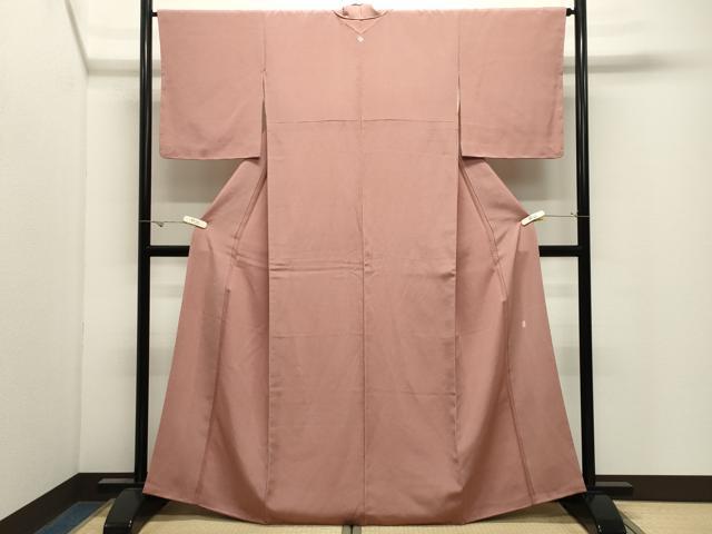 平和屋着物●加賀友禅の巨匠　初代　由水十久監修　色無地　退紅色　鬼しぼ縮緬　正絹　逸品　CABK2592gh