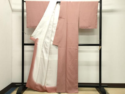 平和屋着物●加賀友禅の巨匠　初代　由水十久監修　色無地　退紅色　鬼しぼ縮緬　正絹　逸品　CABK2592gh
