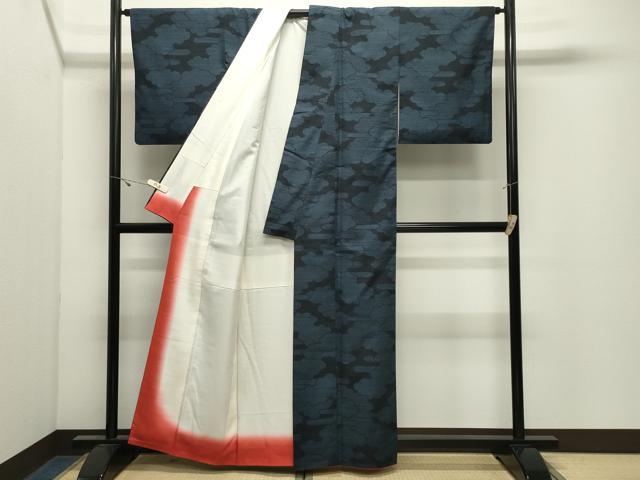 平和屋着物●塩沢紬　100亀甲　雲重ね文　証紙付き　正絹　逸品　CABK2603gh