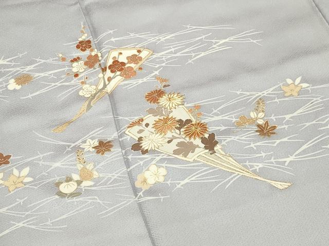平和屋着物●訪問着　駒刺繍　扇面溢れ松葉花文　金彩　正絹　逸品　CABK2611gh