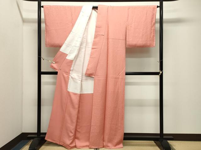 平和屋着物●上質な色無地　草花地紋　甚三紅色　さが美扱い　正絹　逸品　未使用　CABK2617gh