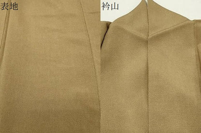 平和屋着物●加賀友禅の巨匠　初代　由水十久監修　色無地　黄橡色　鬼しぼ縮緬　正絹　逸品　CABK2621gh