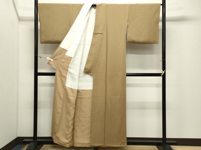 平和屋着物●加賀友禅の巨匠　初代　由水十久監修　色無地　黄橡色　鬼しぼ縮緬　正絹　逸品　CABK2621gh