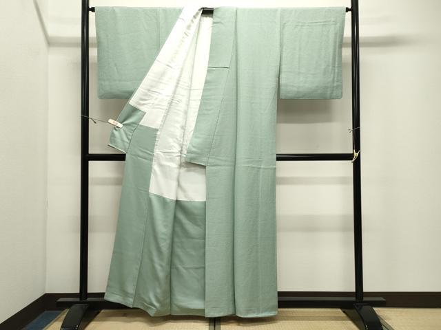 平和屋着物●本草木染作家　瑞寶　色無地　紋意匠　薄萌葱色　正絹　逸品　CABK2625gh