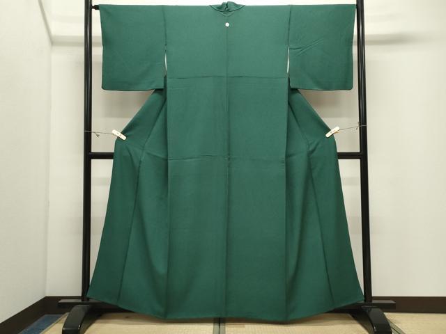 平和屋着物●上質な色無地　紋意匠　深緑色　正絹　逸品　CABK2626gh