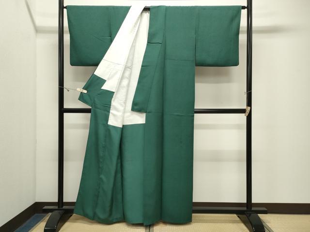 平和屋着物●上質な色無地　紋意匠　深緑色　正絹　逸品　CABK2626gh