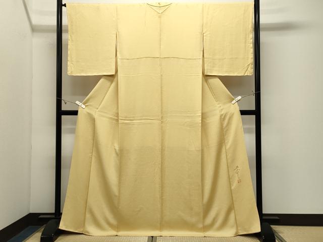 平和屋着物●上質な色無地　五木ひろし監修　舞花地紋　淡黄色　正絹　逸品　未使用　CABK2627gh