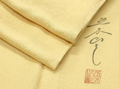 平和屋着物●上質な色無地　五木ひろし監修　舞花地紋　淡黄色　正絹　逸品　未使用　CABK2627gh