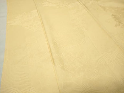 平和屋着物●上質な色無地　亀甲花地紋　卵色　正絹　逸品　未使用　CABK2630gh