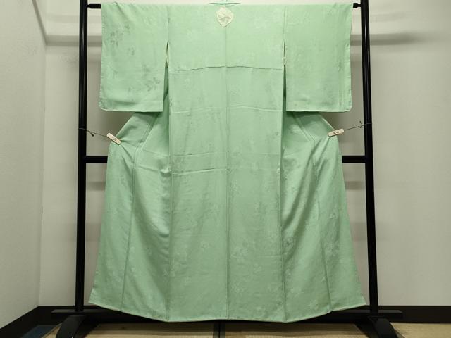 平和屋着物●上質な色無地　カトレア地紋　若芽色　正絹　逸品　未使用　CABK2635gh