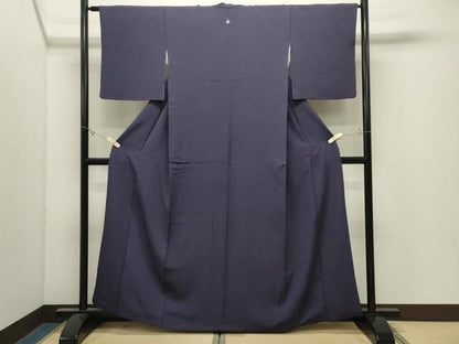 平和屋着物●上質な色無地　芝草紋紗　紫黒色　正絹　逸品　CABK2638gh