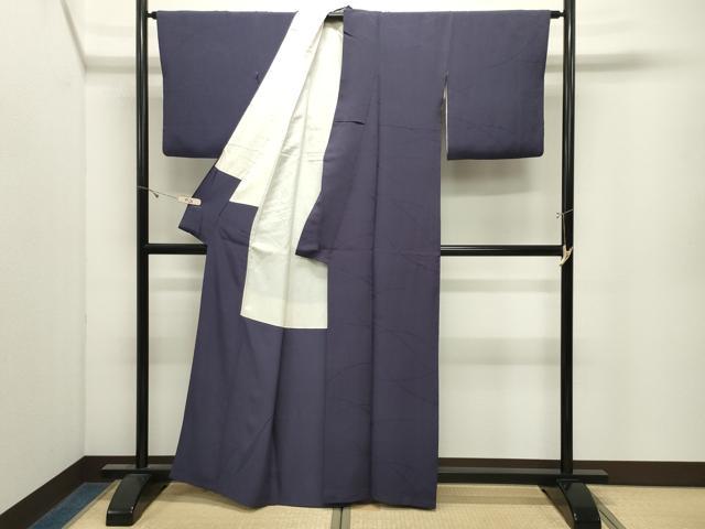 平和屋着物●上質な色無地　芝草紋紗　紫黒色　正絹　逸品　CABK2638gh