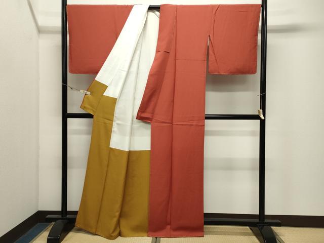 平和屋着物●上質な色無地　丹色　正絹　逸品　未使用　CABK2643gh