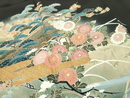 平和屋着物●豪華黒留袖　作家物　刺繍　風景花文　暈し染め　金銀彩　正絹　逸品　CABK2661gh