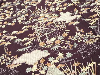 平和屋着物●訪問着　風景松竹梅花文　鬼しぼ縮緬　三越扱い　正絹　逸品　CABK2667gh
