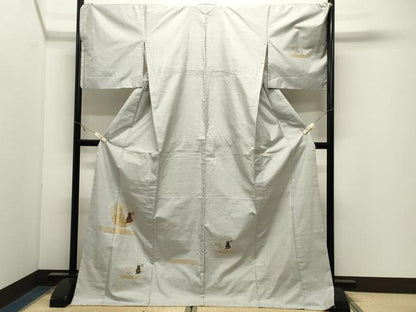 平和屋着物●本場縞大島紬　訪問着　パッチワーク　月　兎　金彩　胴抜き仕立て　ロング丈　正絹　逸品　CABK2673gh