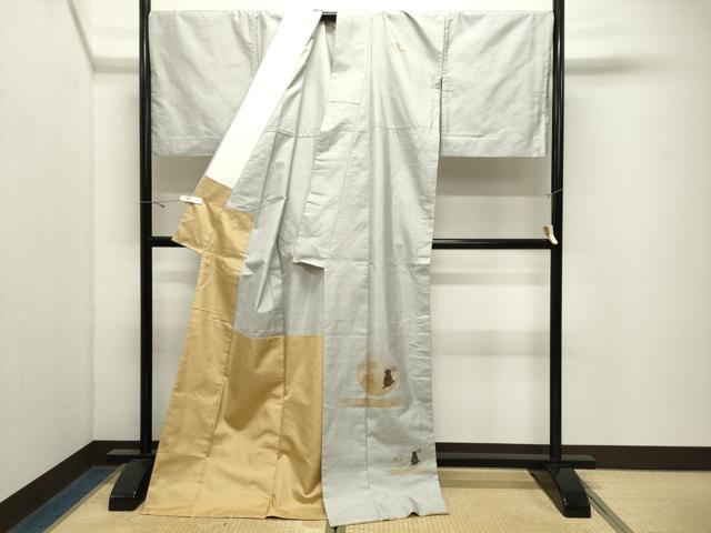 平和屋着物●本場縞大島紬　訪問着　パッチワーク　月　兎　金彩　胴抜き仕立て　ロング丈　正絹　逸品　CABK2673gh