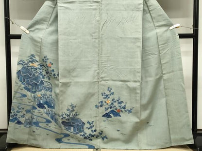 平和屋着物●人間国宝　五代　田畑喜八　訪問着　紬地　駒刺繍　御所解花文　おく田謹製　正絹　逸品　CABK2677gh