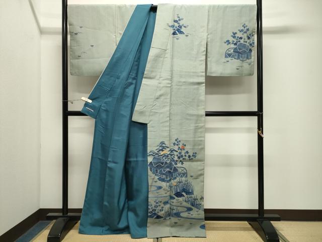 平和屋着物●人間国宝　五代　田畑喜八　訪問着　紬地　駒刺繍　御所解花文　おく田謹製　正絹　逸品　CABK2677gh