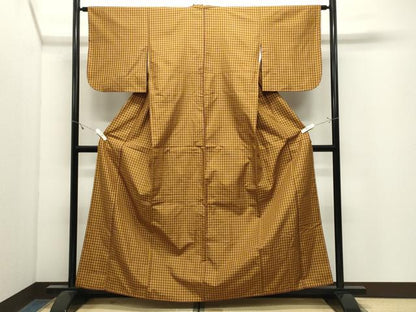 平和屋着物●本場黄八丈　綾織　紬　格子柄　正絹　逸品　CABK2685gh