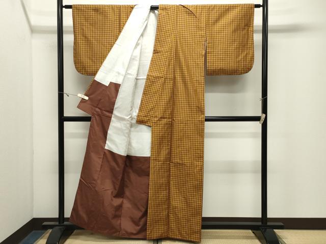 平和屋着物●本場黄八丈　綾織　紬　格子柄　正絹　逸品　CABK2685gh