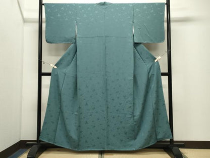 平和屋着物●上質な色無地　草花地紋　青碧色　正絹　逸品　CABK2692gh