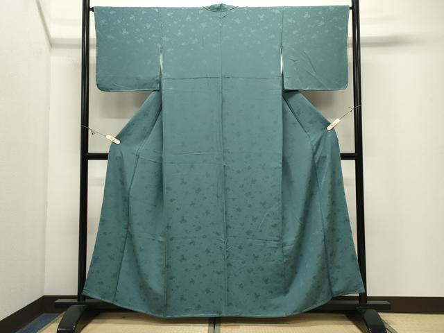 平和屋着物●上質な色無地　草花地紋　青碧色　正絹　逸品　CABK2692gh
