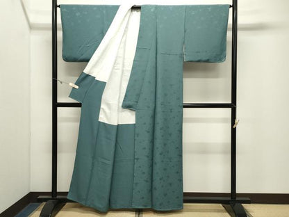 平和屋着物●上質な色無地　草花地紋　青碧色　正絹　逸品　CABK2692gh