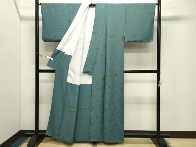平和屋着物●上質な色無地　草花地紋　青碧色　正絹　逸品　CABK2692gh