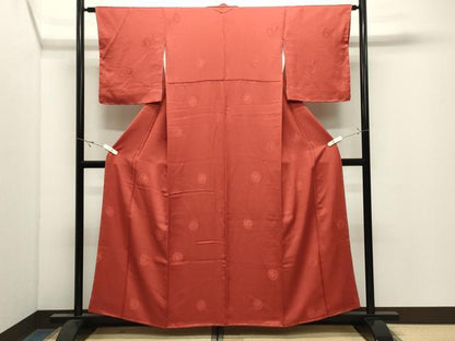 平和屋着物●上質な色無地　雪輪万寿菊地紋　丹色　正絹　逸品　未使用　CABK2695gh