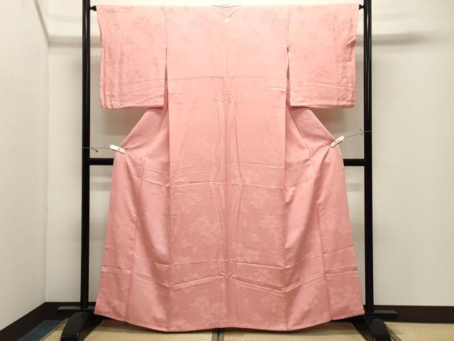 平和屋着物●上質な色無地　枝花地紋　珊瑚色　西武百貨店扱い　正絹　逸品　CABK2696gh