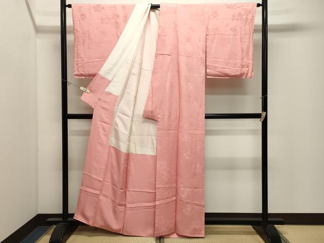 平和屋着物●上質な色無地　枝花地紋　珊瑚色　西武百貨店扱い　正絹　逸品　CABK2696gh