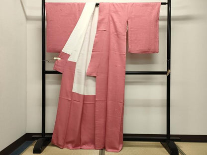 平和屋着物●上質な色無地　エ霞地紋　甚三紅色　正絹　逸品　CABK2697gh