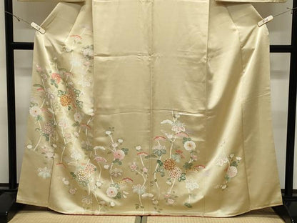 平和屋着物●訪問着　駒刺繍　草花文　金彩　正絹　逸品　CABK2700gh