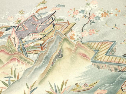 平和屋着物●豪華色留袖　風景松竹梅文　暈し染め　鬼しぼ縮緬　三越扱い　正絹　逸品　CABK2702gh