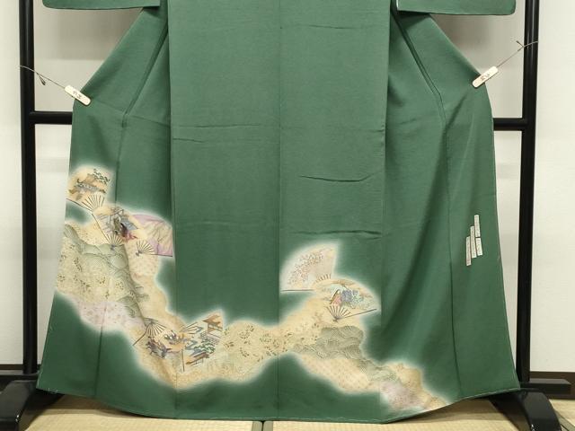 平和屋着物●友禅師・京の名工・伝統工芸士・樽本伊勢蔵　色留袖　暈し染め　扇面人物風景文　金銀彩　正絹　逸品　未使用　CABK2709gh