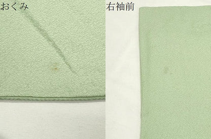 平和屋着物●上質な色無地　霞地紋　若菜色　ロング丈　正絹　逸品　CABK2711gh