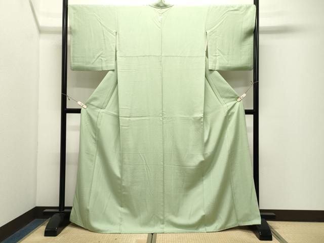 平和屋着物●上質な色無地　霞地紋　若菜色　ロング丈　正絹　逸品　CABK2711gh