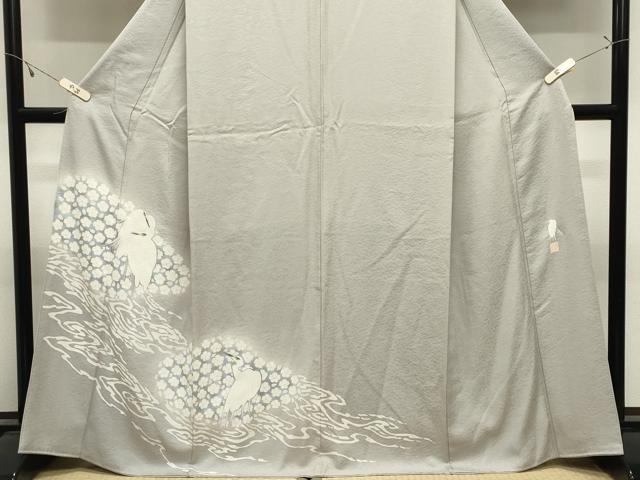 平和屋着物●東京友禅　菅有鬼一　訪問着　鷺　暈し染め　金彩　正絹　逸品　CABK2717gh