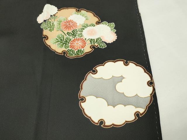 平和屋着物●訪問着　駒刺繍　雪輪花文　黒地　金彩　正絹　逸品　CABK2719gh
