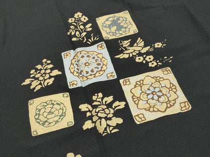 平和屋着物●訪問着　鳳凰花文　黒地　金銀彩　正絹　逸品　CABK2732gh