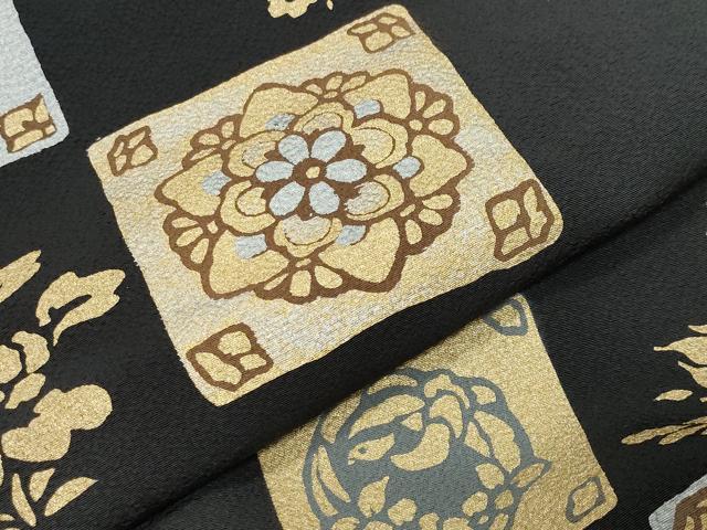 平和屋着物●訪問着　鳳凰花文　黒地　金銀彩　正絹　逸品　CABK2732gh