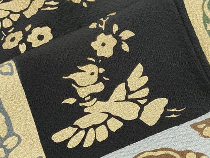 平和屋着物●訪問着　鳳凰花文　黒地　金銀彩　正絹　逸品　CABK2732gh